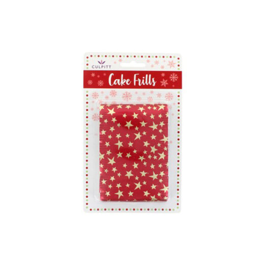 Traditional Christmas cake frill red with gold star design